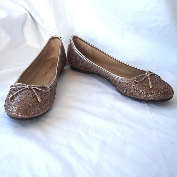 Adrienne Vittadini Shoes - Adrienne Vittadini "Cathi" Embellished Ballet Slip On Gold Flats, Gems Size 8M